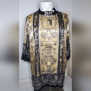 NWT Ceta Italiano Size M Men Black , Gold and White 100%Silk Top